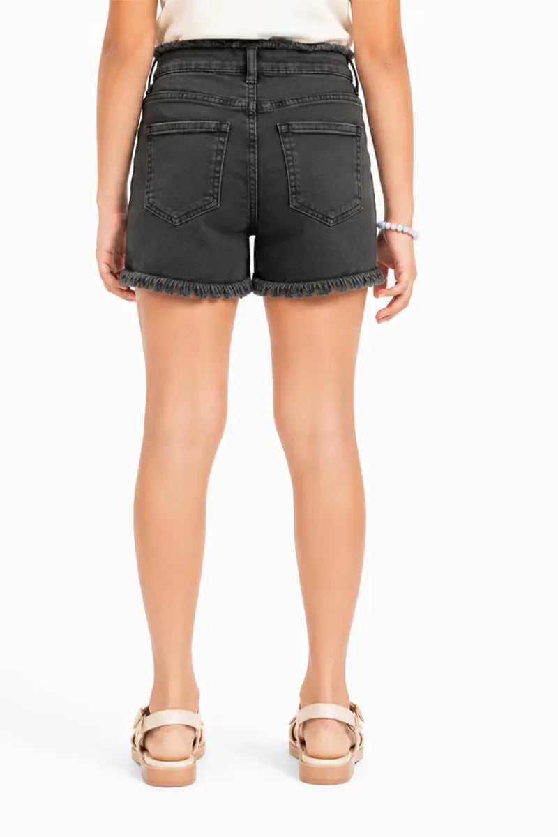 Denim Solid Shorts for Girls - Black - View 3