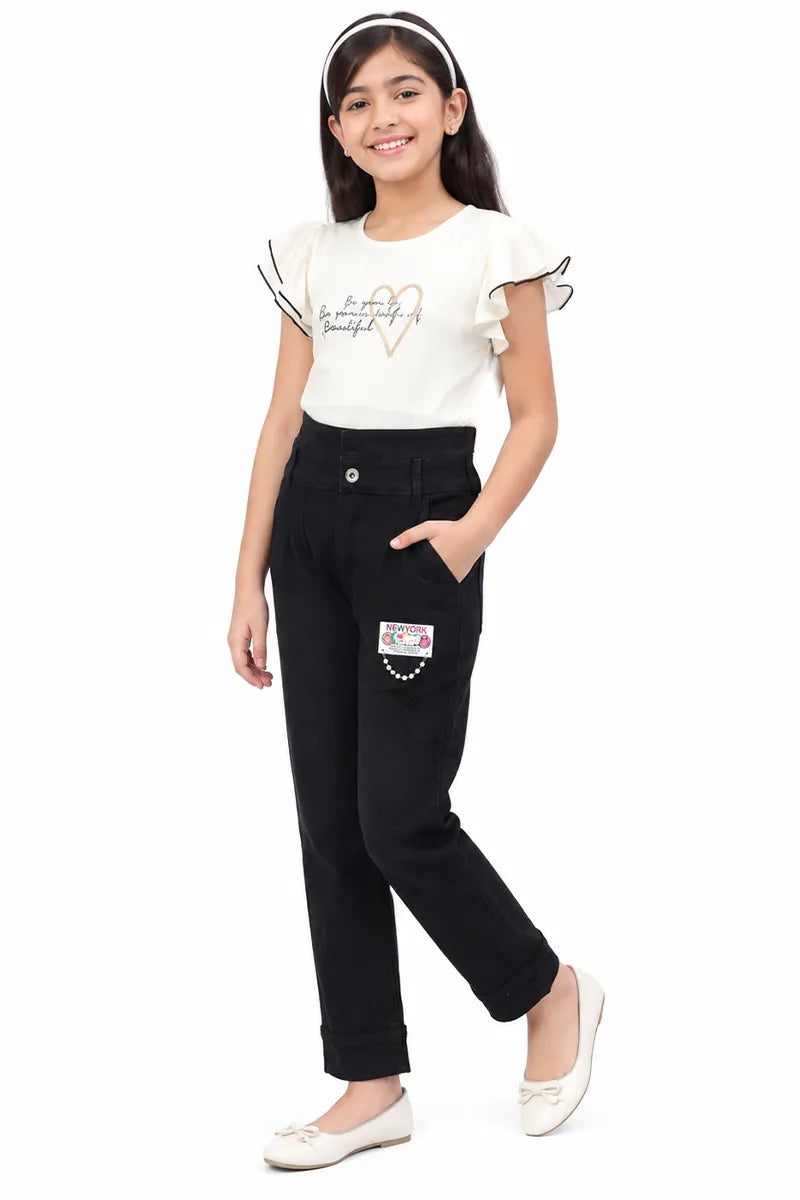 Denim Solid High Rise Jeans for Girls - Black - View 4