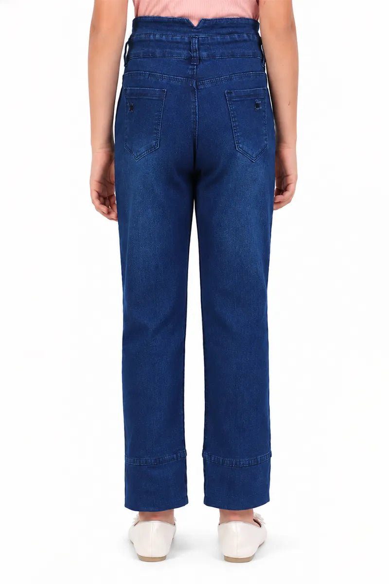 Denim Solid High Rise Jeans for Girls - Dark Blue - View 7