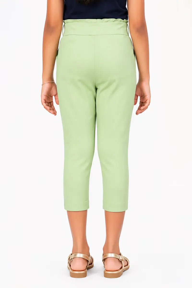 Girl's Cotton Lycra Blend Solid Capri - Pista Green - View 15