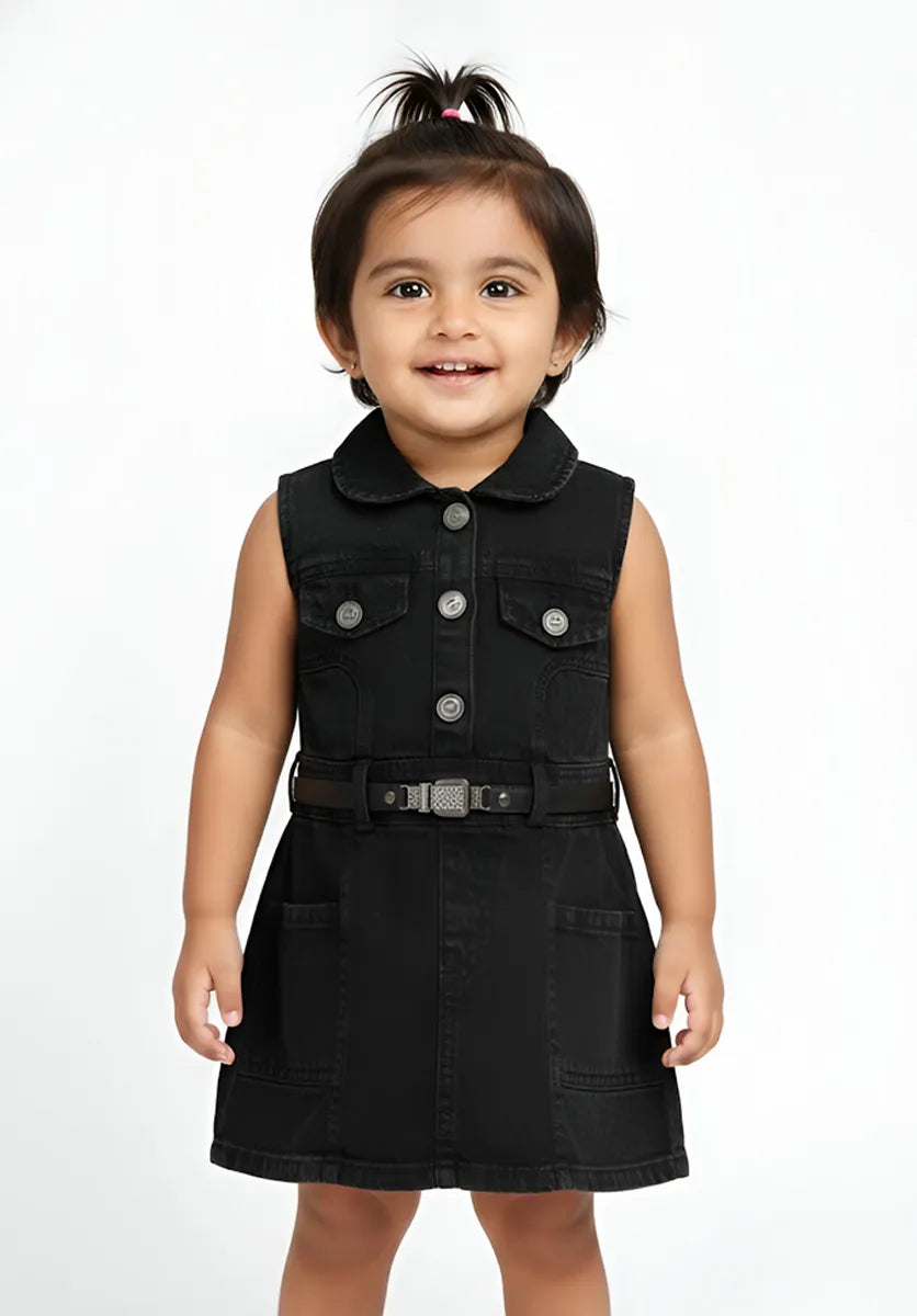 Denim Dress for Baby Girl - Black - View 1