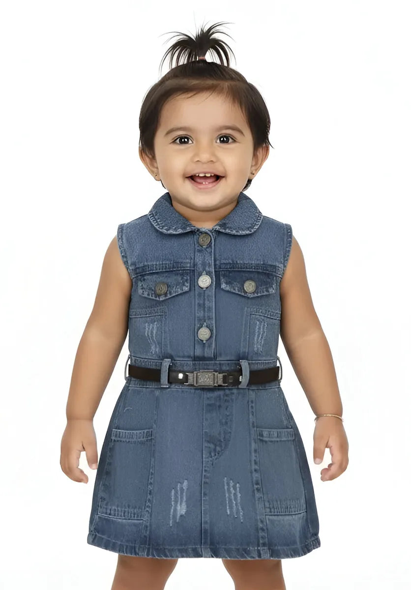Denim Dress for Baby Girl - Blue - View 5