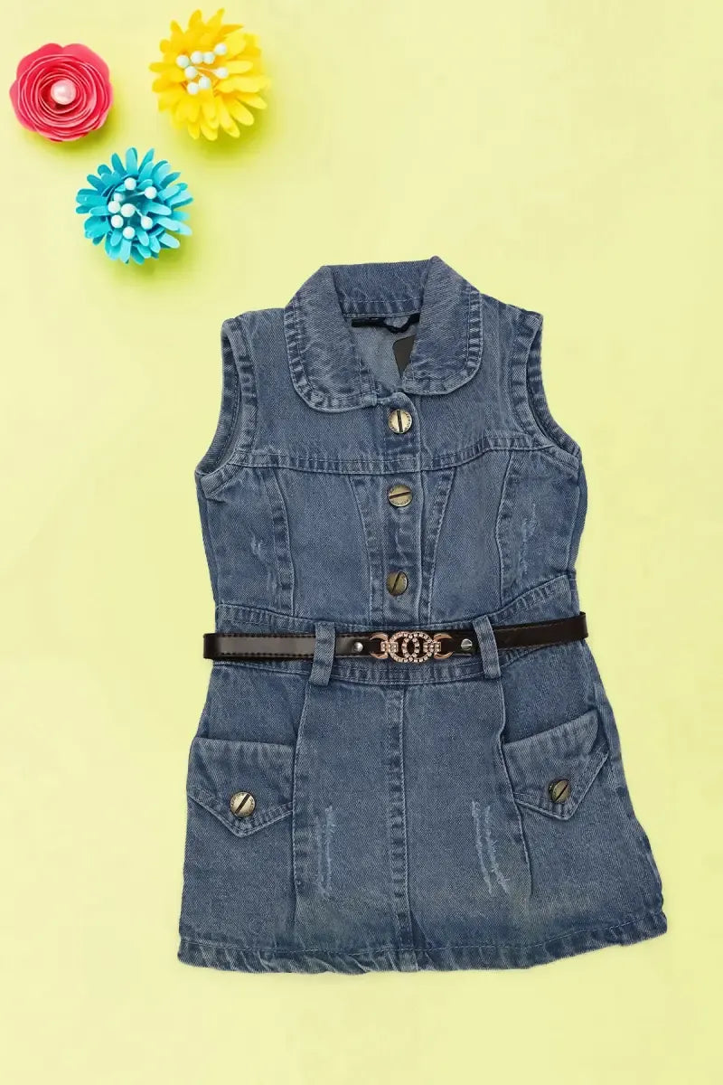 Baby Girl's Denim Dress - Blue - View 1