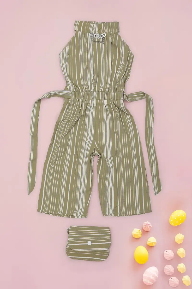 Jumpsuit with Sling Bag for Baby Girl - Olive - View 6
