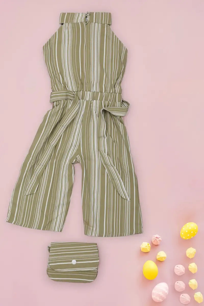 Jumpsuit with Sling Bag for Baby Girl - Olive - View 7