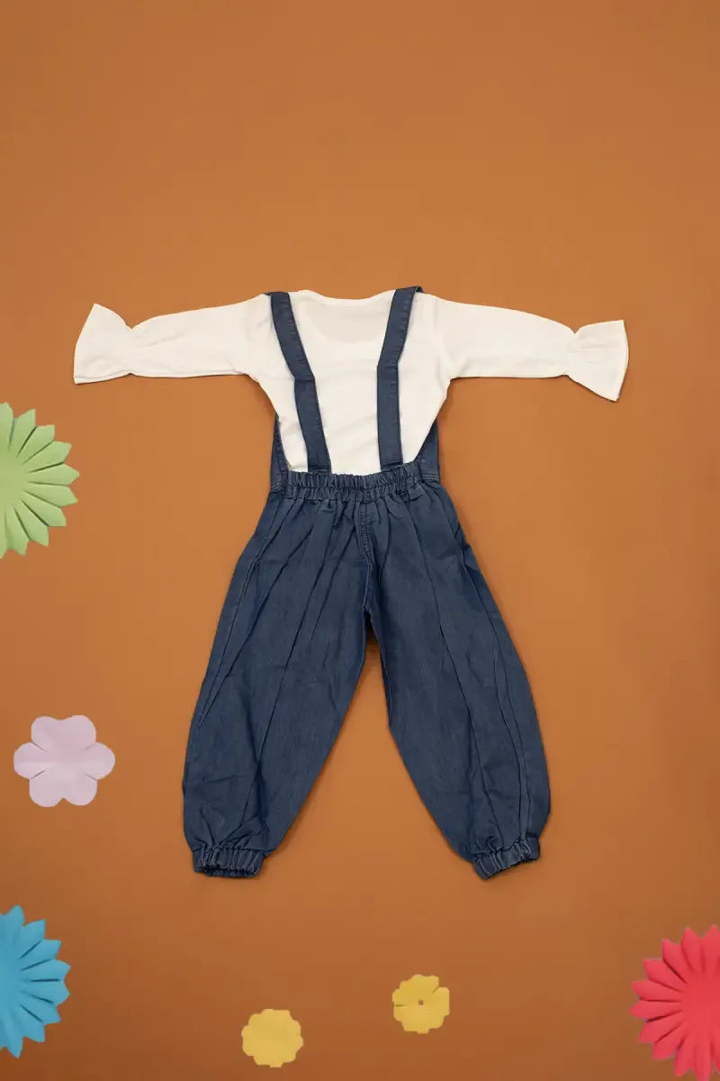 T-Shirt with Dungaree Set for Just Born Girl - Dark Blue - View 5