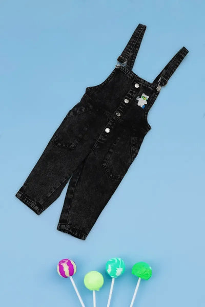 Just Born Girl's T-Shirt with Dungaree Set - Black - View 2