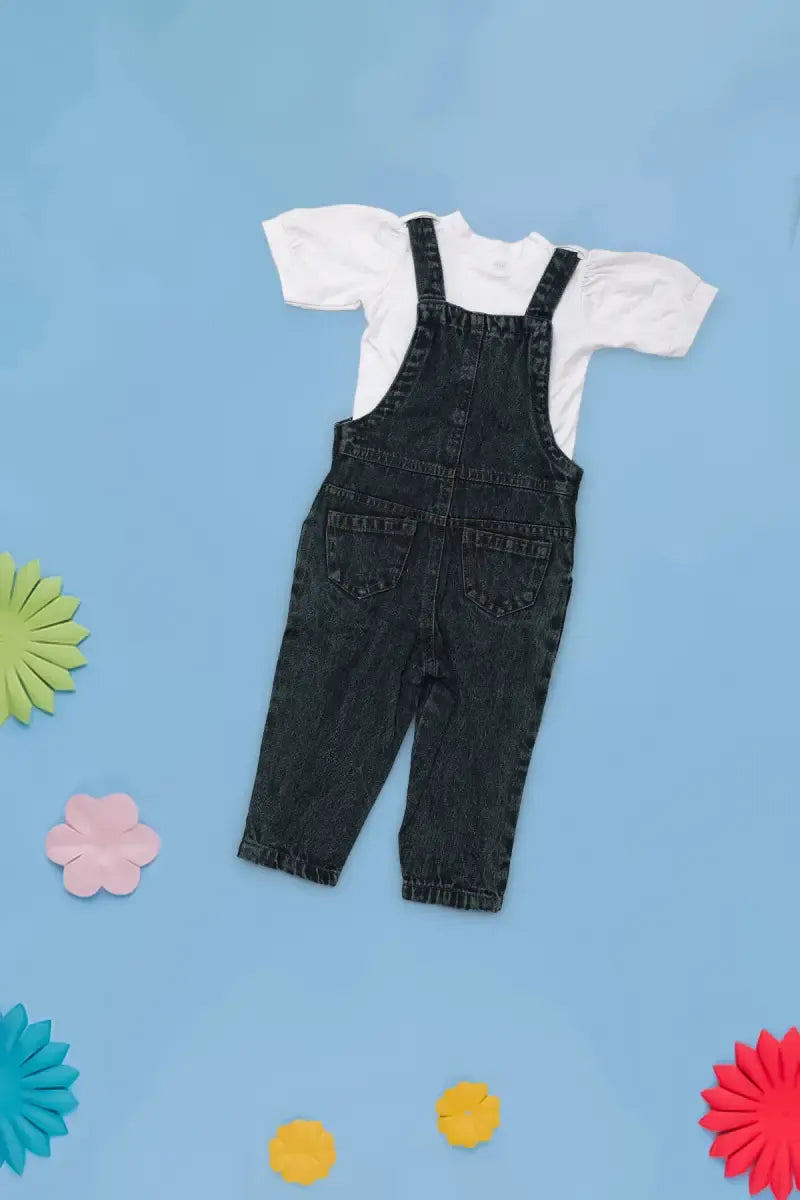 Just Born Girl's T-Shirt with Dungaree Set - Dark Blue - View 12