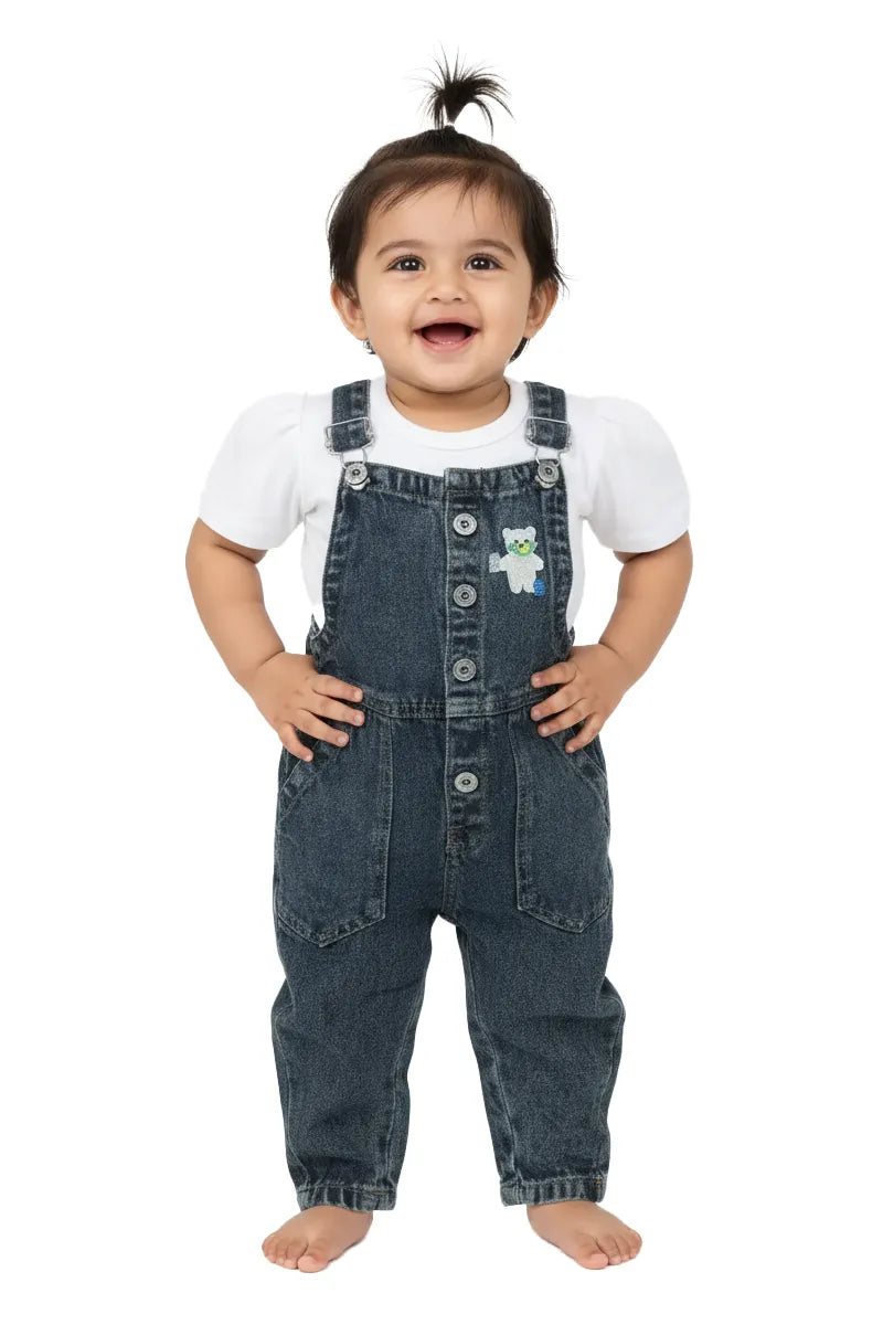 Just Born Girl's T-Shirt with Dungaree Set - Dark Blue - View 11
