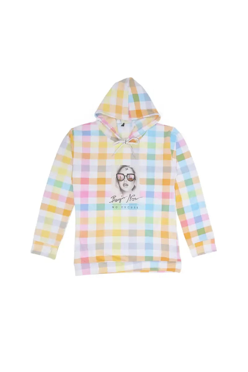 Polyester Checked Hoodie for Girls - Yellow - View 5