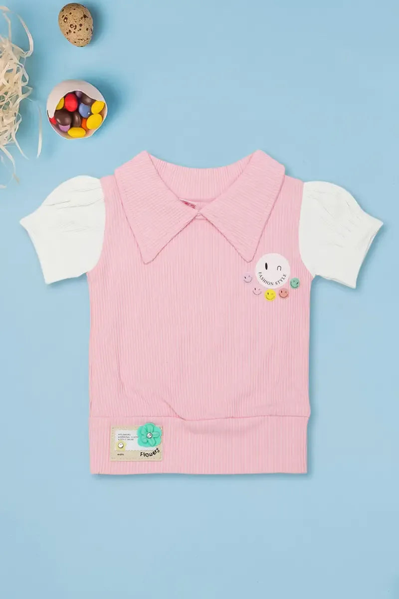 Corduroy Top for Just Born Baby Girl - Baby Pink - View 1