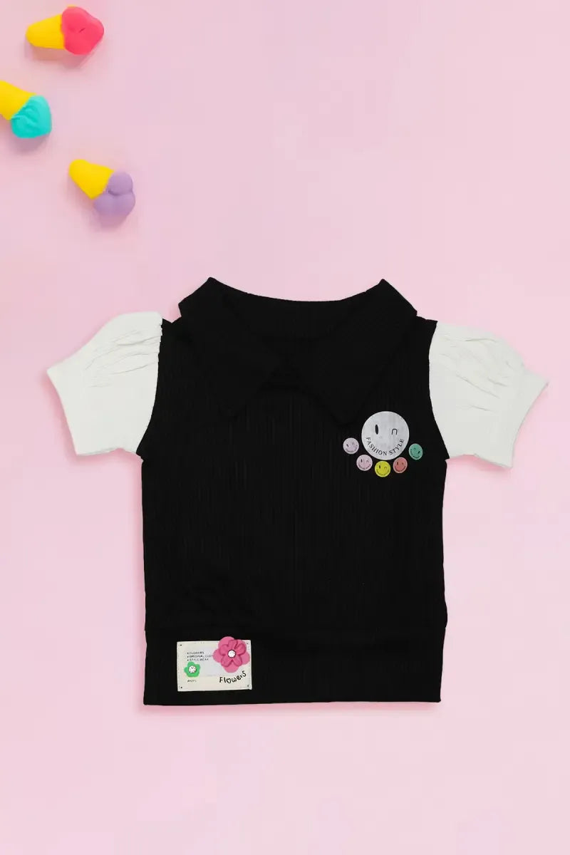 Corduroy Top for Just Born Baby Girl - Black - View 5
