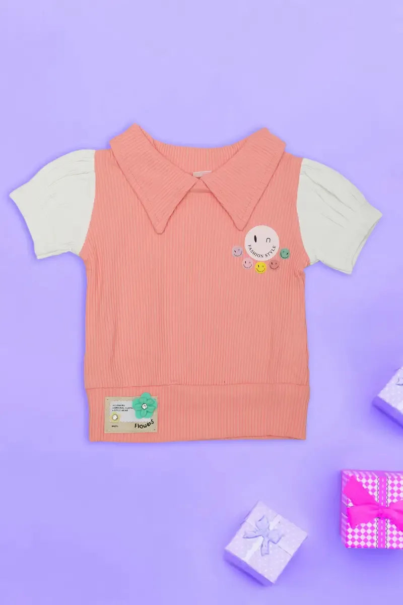 Corduroy Top for Just Born Baby Girl - Peach - View 21