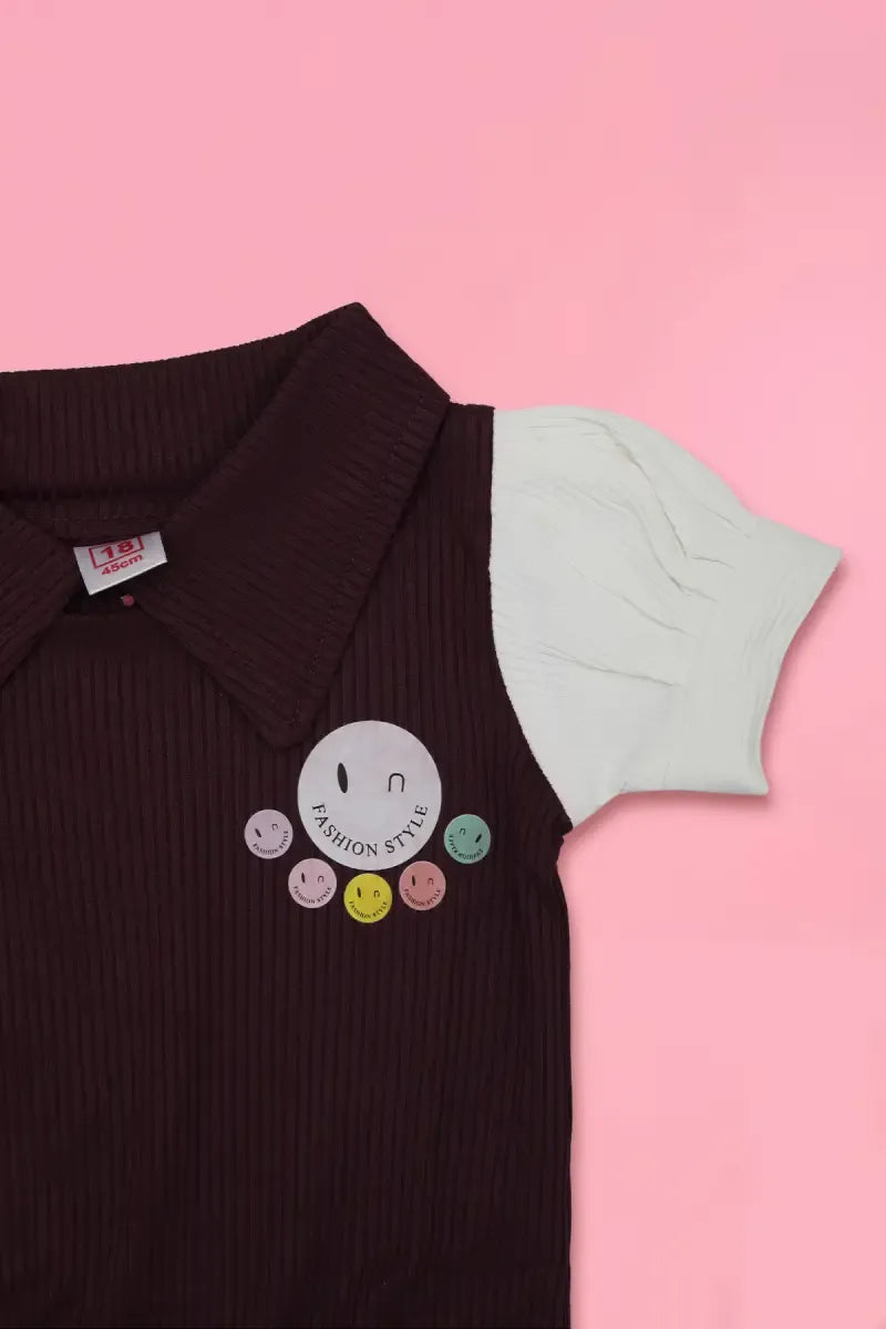 Corduroy Top for Just Born Baby Girl - Wine - View 30