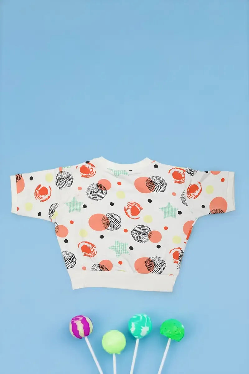 Just Born Baby Girl's Printed Top - Peach - View 2