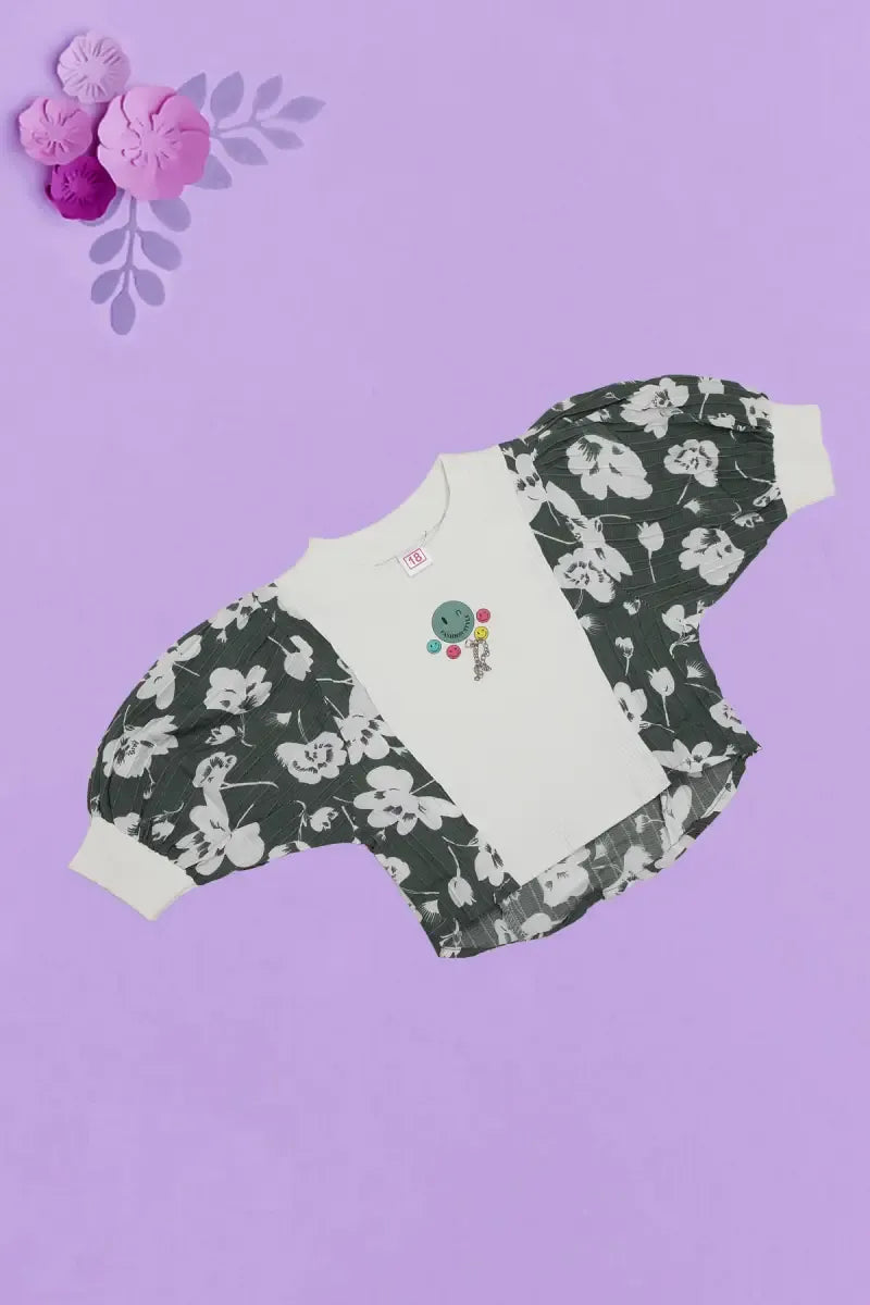 Baby Girl's Floral Printed Top - Olive - View 4