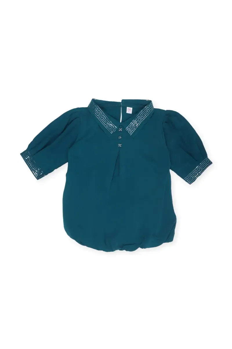 Girl's Georgette Solid Peplum Top - Teal - View 1