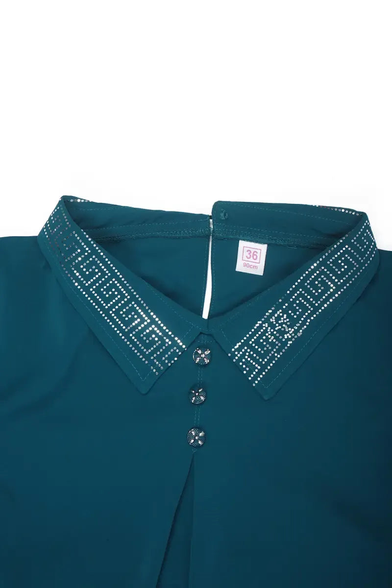 Girl's Georgette Solid Peplum Top - Teal - View 2