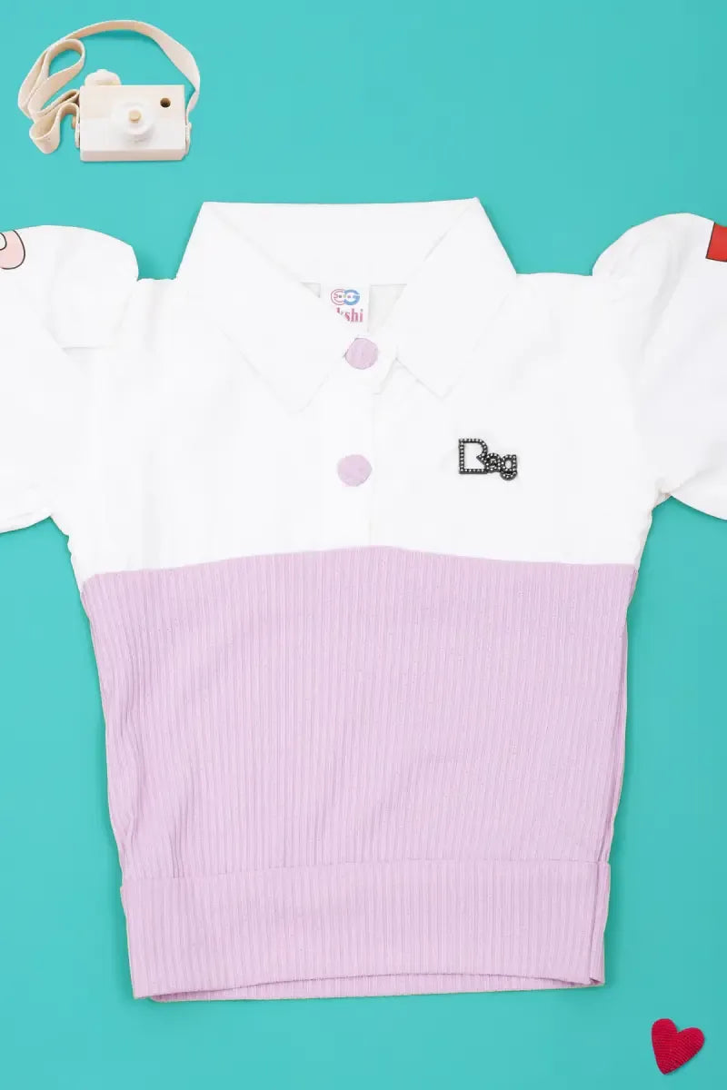 Baby Girl's Color Block Pattern Top - Lavender - View 5
