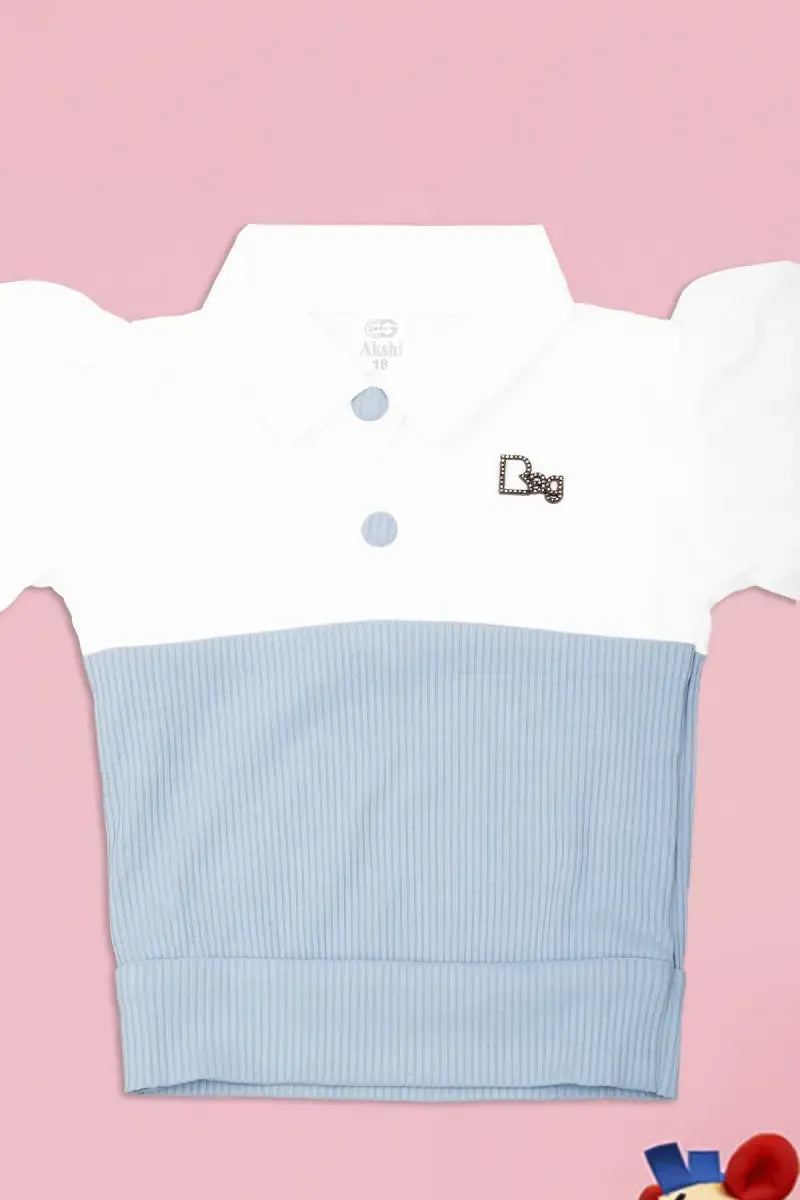 Baby Girl's Color Block Pattern Top - Light Blue - View 8