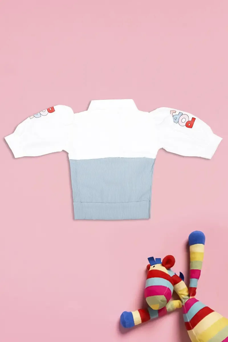 Baby Girl's Color Block Pattern Top - Light Blue - View 9