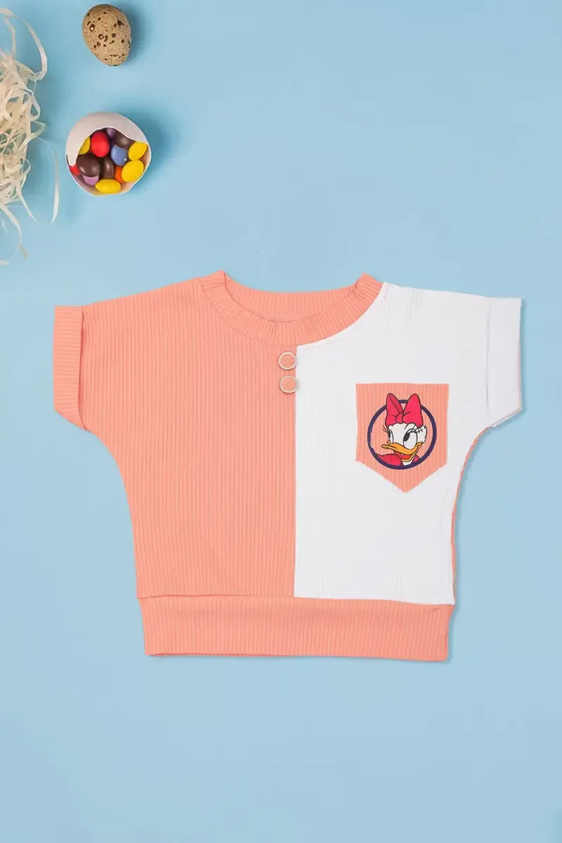 Baby Girl's Corduroy Printed Top - Peach - View 1