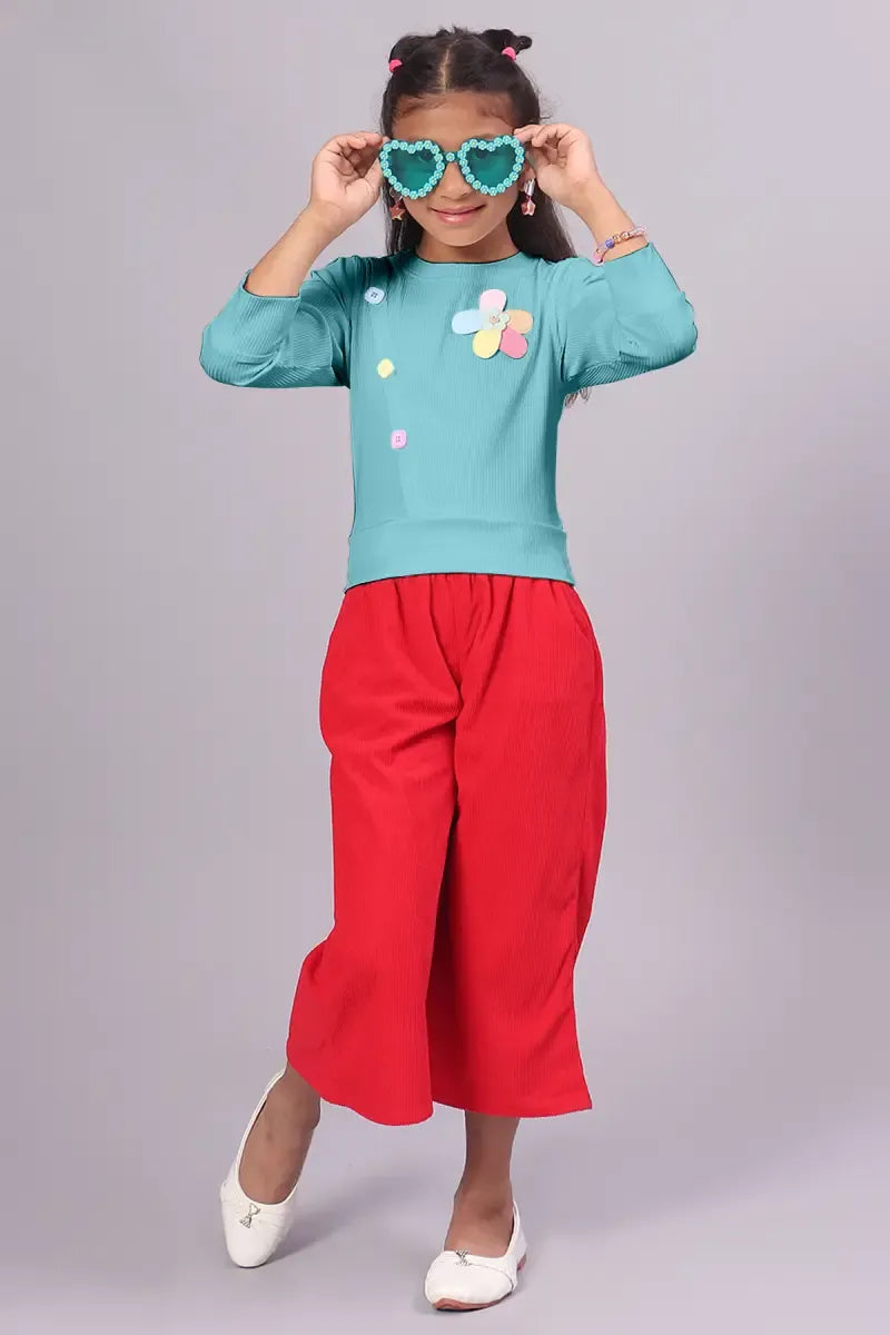 Girl's Corduroy Solid Top - Aqua - View 1