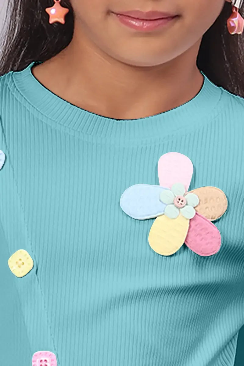Girl's Corduroy Solid Top - Aqua - View 4