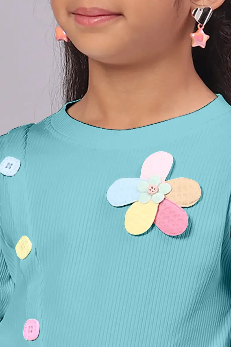 Girl's Corduroy Solid Top - Aqua - View 5