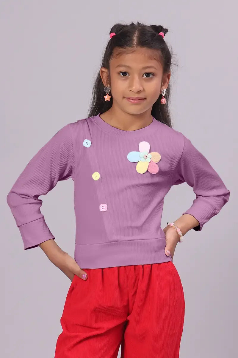 Girl's Corduroy Solid Top - Mauve - View 18
