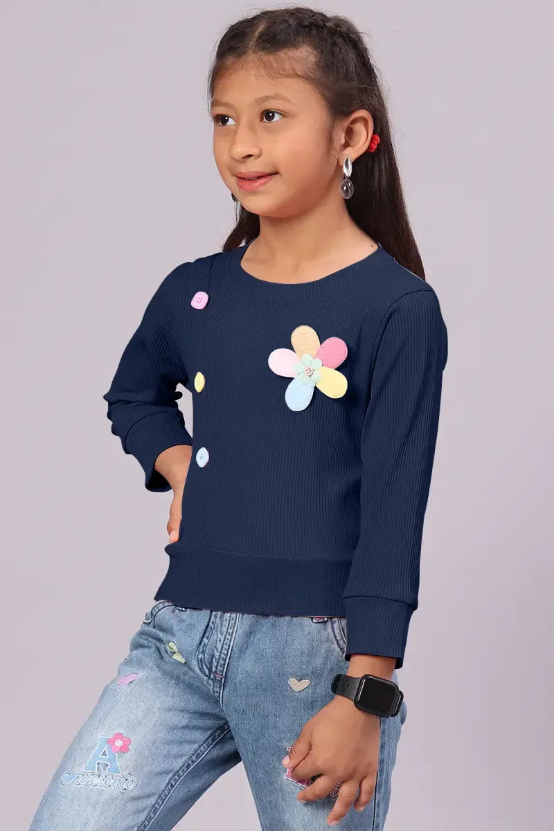 Girl's Corduroy Solid Top - Navy Blue - View 21