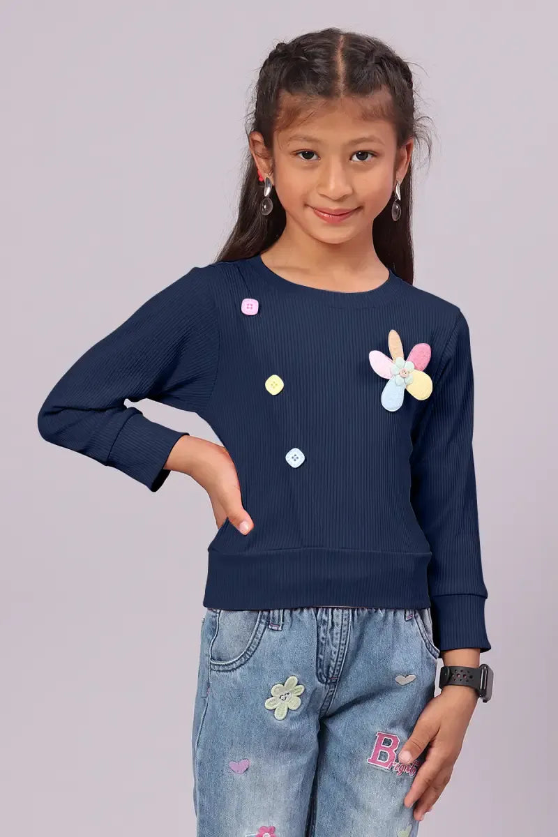 Girl's Corduroy Solid Top - Navy Blue - View 24