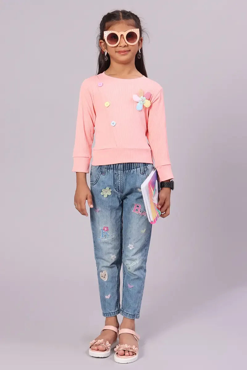 Girl's Corduroy Solid Top - Peach - View 25