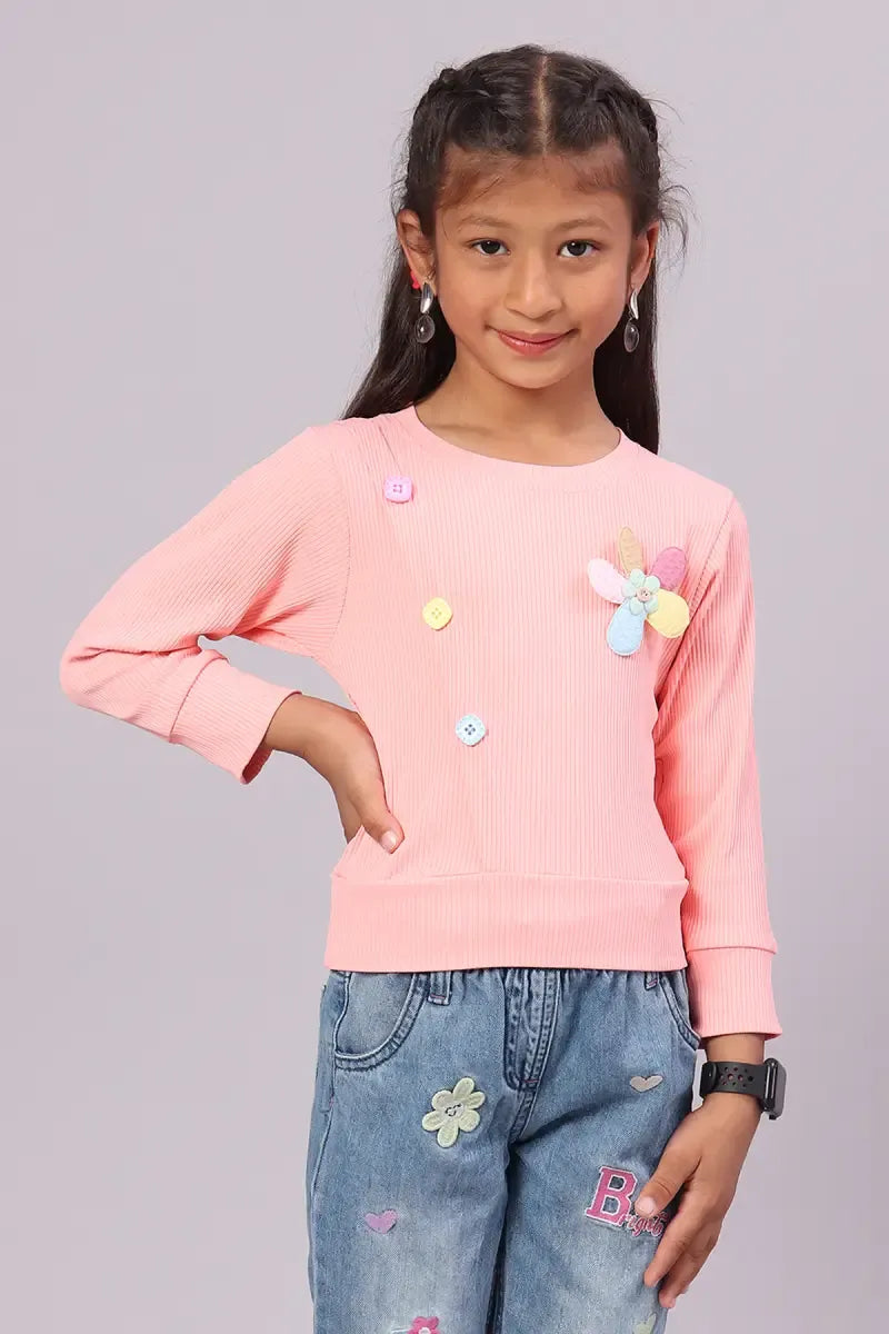 Girl's Corduroy Solid Top - Peach - View 30