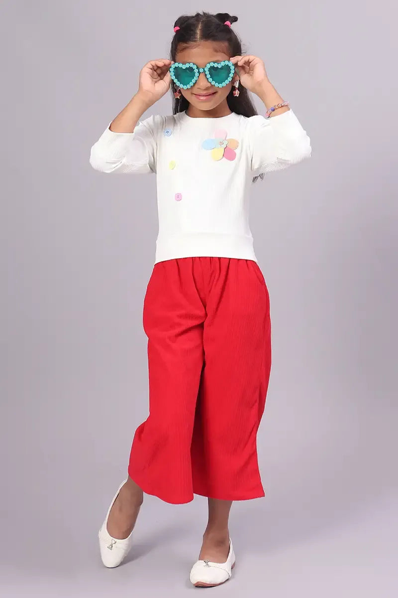 Girl's Corduroy Solid Top - White - View 31