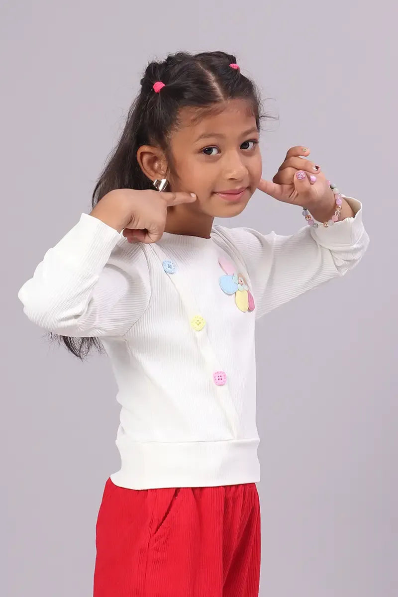 Girl's Corduroy Solid Top - White - View 32
