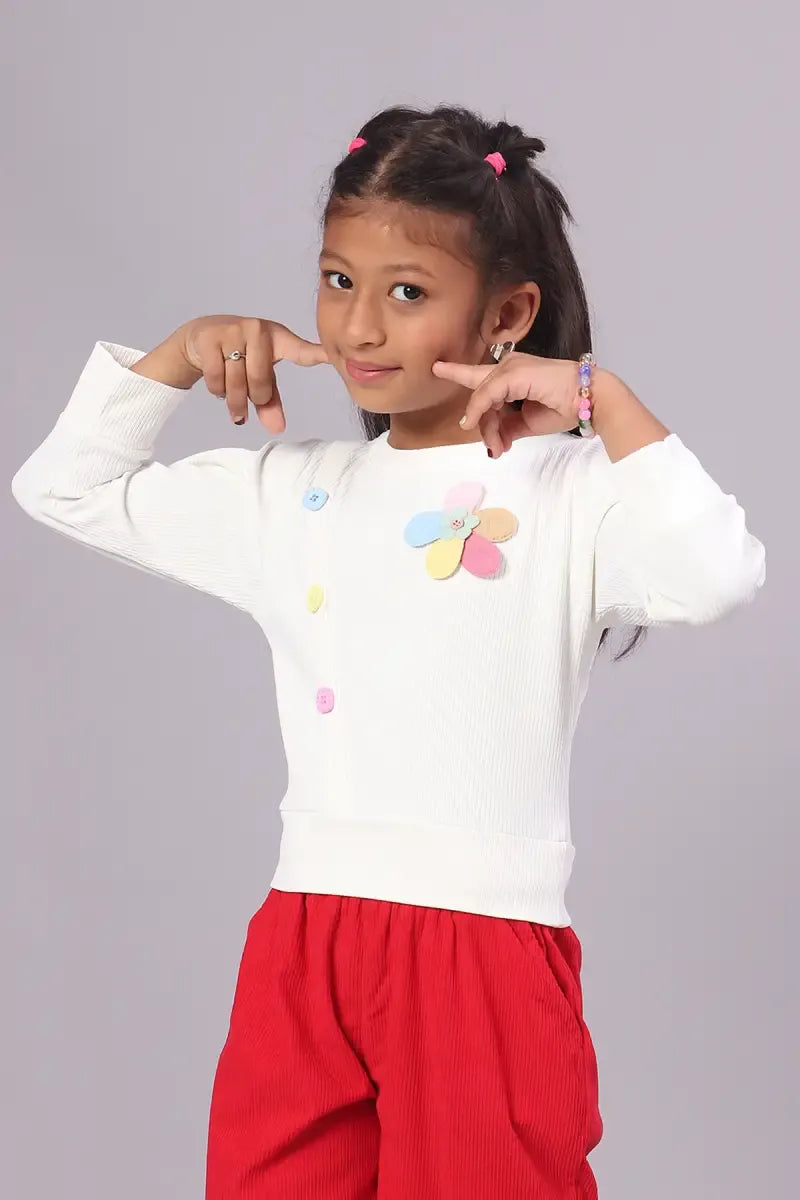 Girl's Corduroy Solid Top - White - View 33