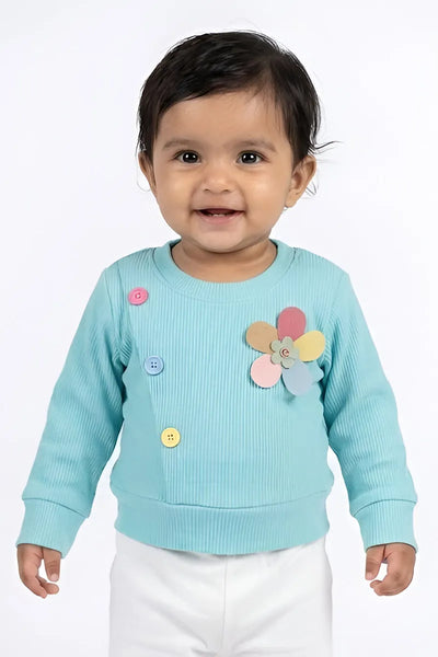 Corduroy Top for Just Born Baby Girls - Aqua - View 1