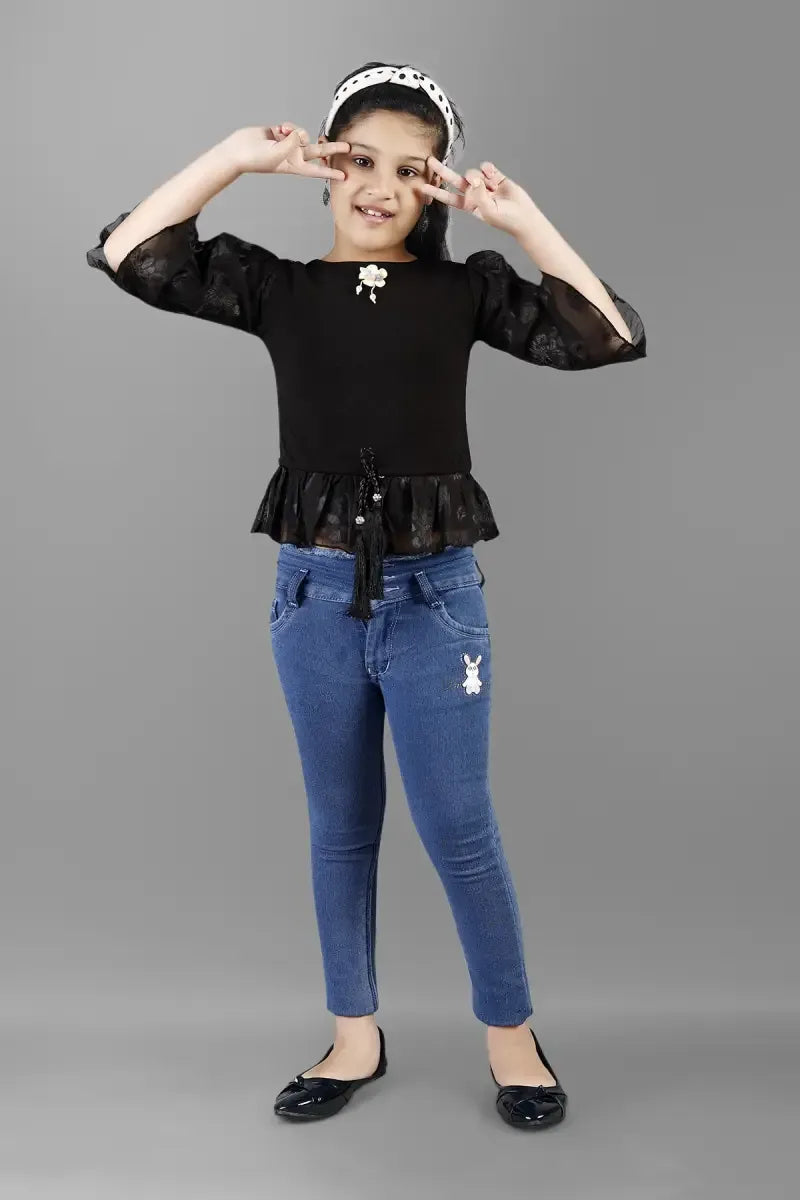 Girl's Cotton Blend Solid Tunic - Black - View 4