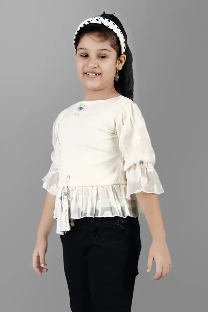 Girl's Cotton Blend Solid Tunic - Off White - View 11