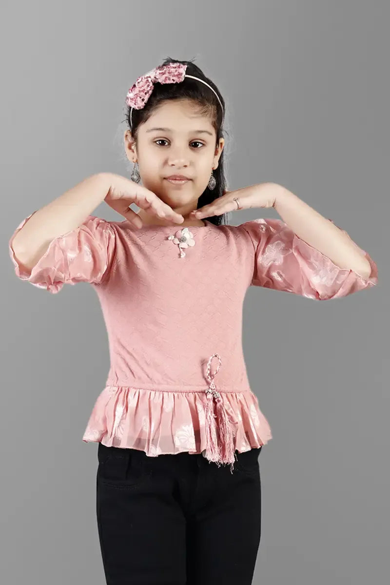 Girl's Cotton Blend Solid Tunic - Pink - View 15