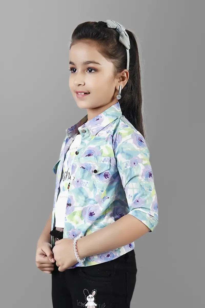Girl's Georgette Printed Shirt Style Top - Multicolor - View 4