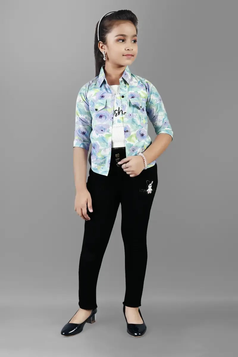 Girl's Georgette Printed Shirt Style Top - Multicolor - View 5