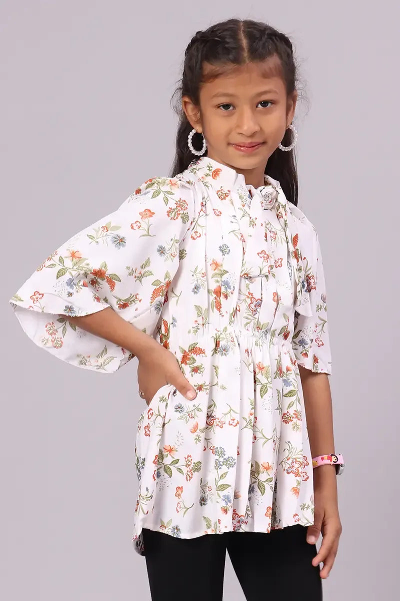 Girl's Georgette Printed Top - White - View 8