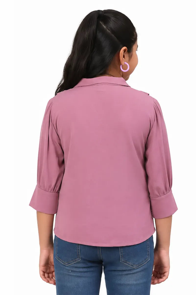 Girl's Georgette Solid Top - Mauve - View 3