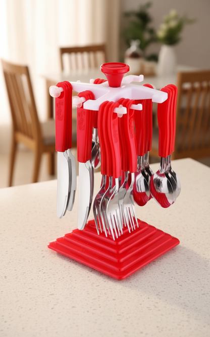 24-Piece Stainless Steel Premium Cutlery Set with Elegant Stand