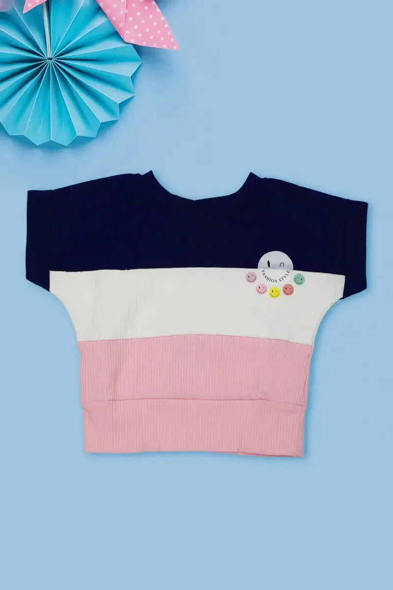 Corduroy Printed Top for Baby Girl - Navy Blue & Baby Pink - View 10