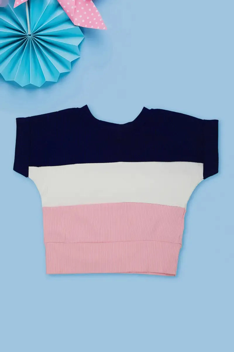Corduroy Printed Top for Baby Girl - Navy Blue & Baby Pink - View 11