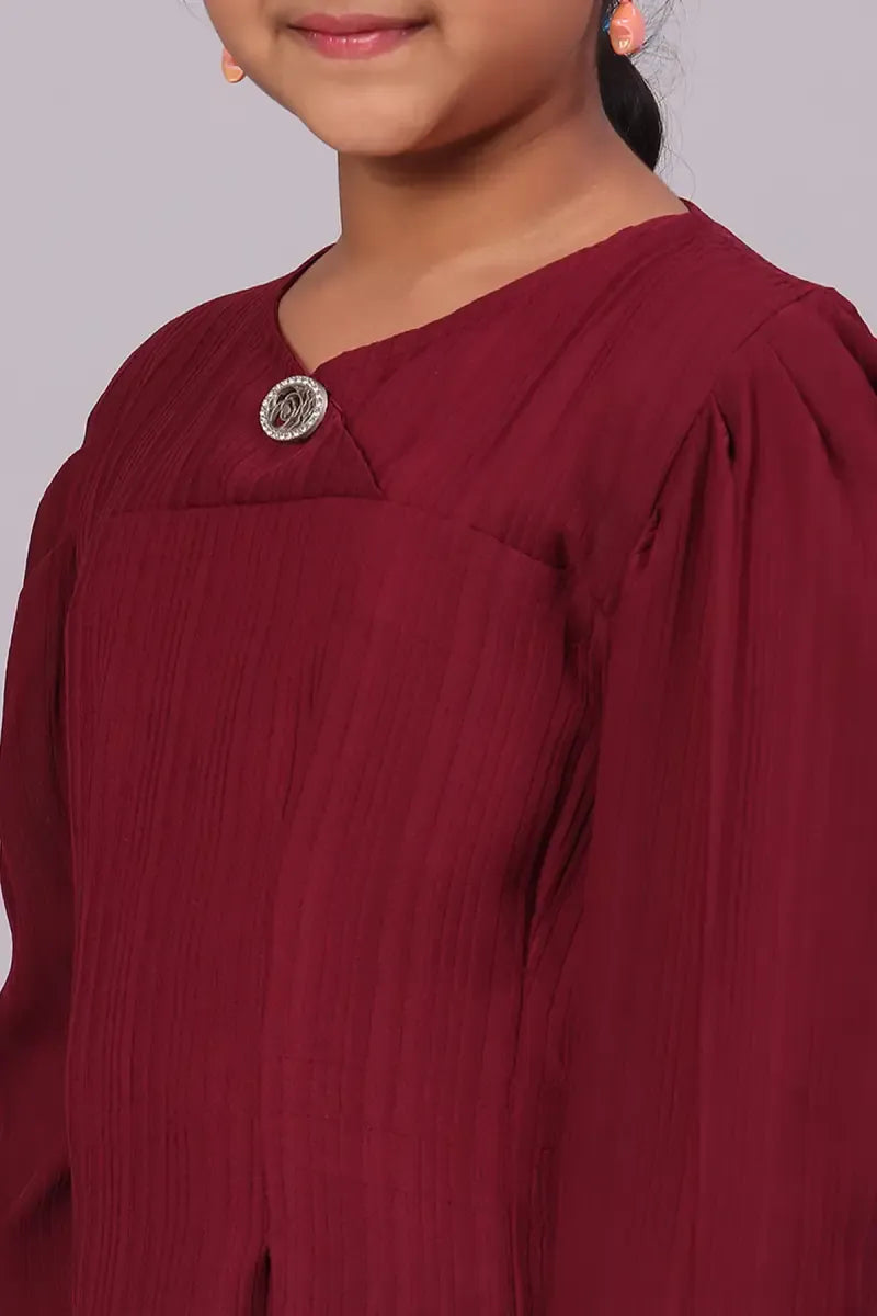Girl's Georgette Solid Top - Burgundy - View 6
