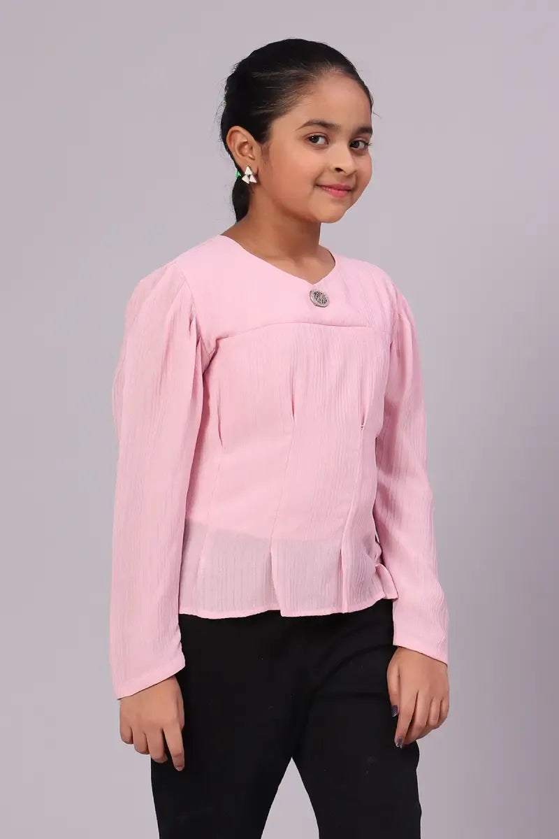 Girl's Georgette Solid Top - Pink - View 9